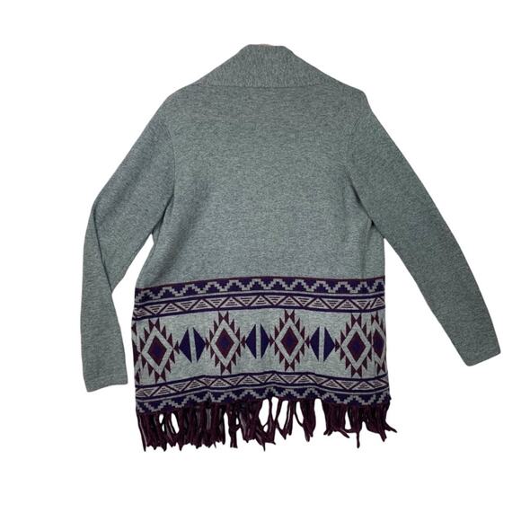 Charming Charlie womens large gray wool aztec fringe cardigan santa fe purple - Picture 3 of 10